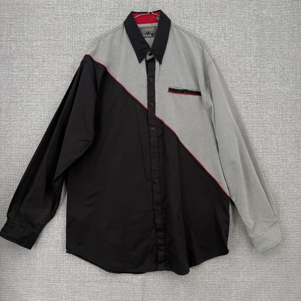 Western Image Classics Shirt Mens XL Black Colorblock Button Up Long Sleeve